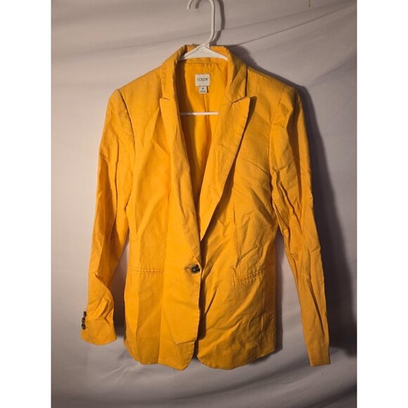 J Crew Bright Yellow Suit Jacket Blazer Size 6 Small Linen One Button - Picture 1 of 2